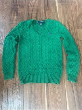 Polo by Ralph Lauren Emerald Green Cable-Knit V-Neck Sweater